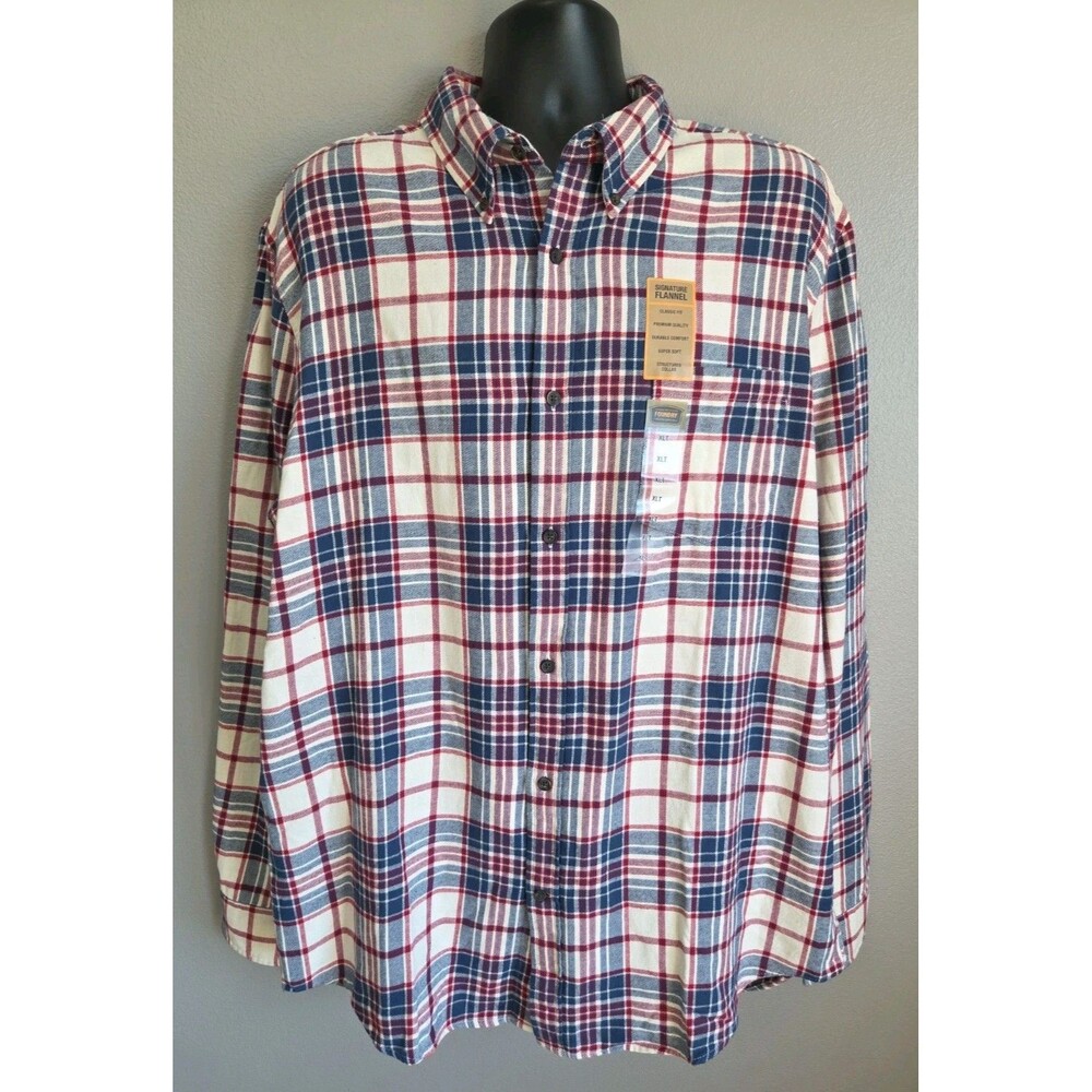 NWT The Foundry Supply Co Men's XLT Flannel Shirt White Blue Plaid Big & Tall